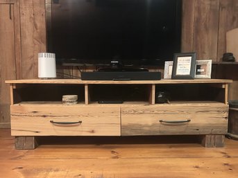 Rustic Pine Wood Entertainment Console Cabinet