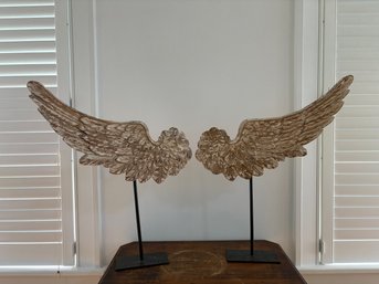 Pair Of Mounted Carved Wooden Angel Wings