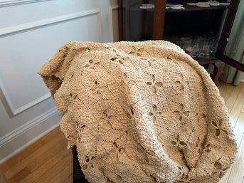 Crocheted Bed Cover Cream Colored Approx. 80' Wide
