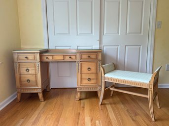 Antique 1920s Neoclassical Adams Inspired Vanity/Desk With Mirror & Stool