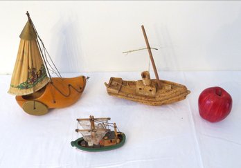 A Trio Of Figural Boats, One Completely In Cork