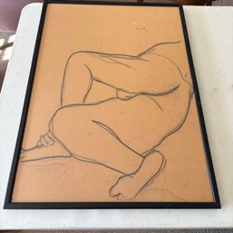 Framed Figure Study Drawing Of A Reclining Male Nude, Similar In Style To Early 20th-century Modernist Works