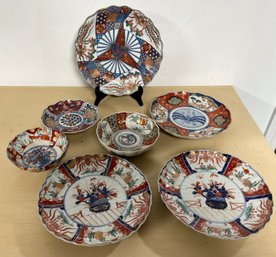 7 Antique Japanese Imari Porcelain Plates & Bowls ~ Meiji Period ~