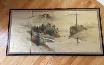 Japanese Hand Painted 4 Panel Screen