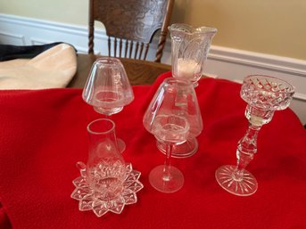 Beautiful Group Of Crystal Candleholders Including A Vintage Fairy Lamp By Federal Glass 1954 Plus