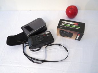 Vintage 35mm Ricoh Camera And Two Zykkor Lenses For Canon Sure Shot Camera's Still In The Boxes