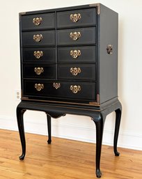 A Vintage Chinoiserie Silver Chest In Lacquered And Gilt Beech Wood By Drexel Furniture
