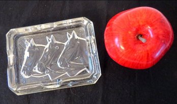 Vintage European Crystal Ashtray With Three Horses