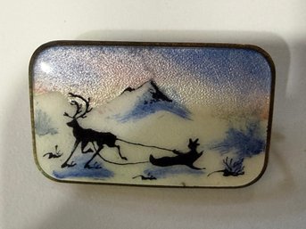 David Andersen Norway Sterling Silver Guilloche Enamel Winter Deer Scene Brooch