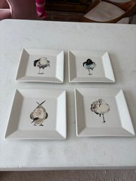 Set Of 4 ASCENTIELLE SEASIDE COLLECTION SQUARE PLATE BIRDS BY D BELIN