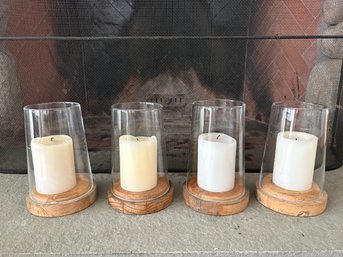 Four Crate & Barrel Ellery Oak Hurricane Candle Holders