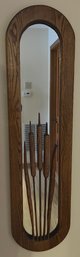 Mid-century Modern Wood-framed Cattail Wall Mirror
