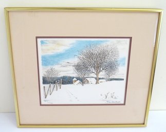 Framed Farm Snow Scene Lithograph 251/500 - Artist Signed Don Whitlock