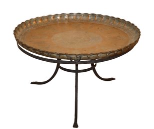 Large Antique Middle Eastern Tinned Copper Tray Table