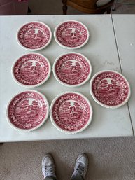 Set Of 7 COPELAND SPODE PINK TOWER LUNCHEON PLATE (One Of The Plates Has Chip On Back)