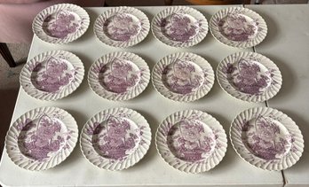 Set Of 12 Royal Staffordshire Charlotte Lavender Soup Bowl Featuring A Lavender Purple Transferware Pattern Of