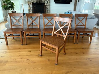 Six Pottery Barn Aaron Dining Chairs In Smoked Nutmeg With Sunbrella Brand Seat Cushions