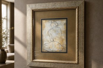 Contemporary Minimalist Female Figure Study In Gilt Beaded Frame