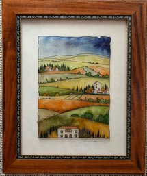 Massimo Cruciani (Italian, B. 1946) Glass Painting Of Toscana, Italy - Custom Framed