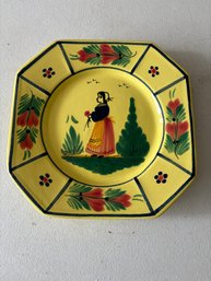 HB Quimper Vintage Soleil Yellow Octagonal Dinner Plate, France, Nice