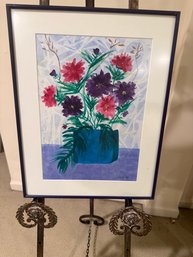 Framed Vase Of Flowers In Pink And Purple
