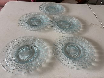 Set Of 5 Imperial Glass Tradition Pattern Light Blue Luncheon Plates