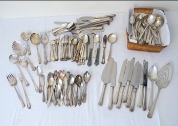 A Large Assortment Of Victorian To Mid-century Silverplate Flatware And Serving Pieces