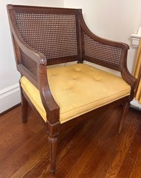 Mid Century Cane Back Armchair With Tufted Seat