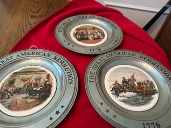 3 Great American Revolution Pewter Plates Vintage 1970's
