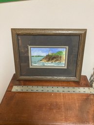 Watercolor Painting Of Light House And Ocean