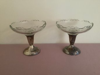 Set Of 2 - Sterling Weighted & Crystal Candy Dishes