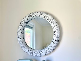 White Painted Pierced Metal Round Wall Mirror