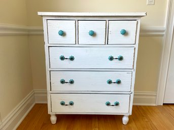 White Painted Pine Dresser With Floral Aqua Pulls