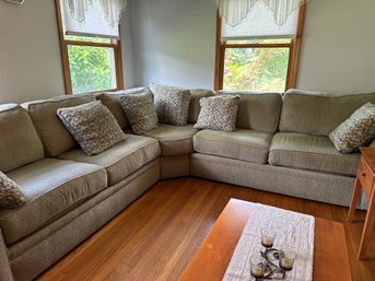 Beautiful 3 Pc. Sectional Sofa- Soft Green Fabric.  By Broyhill