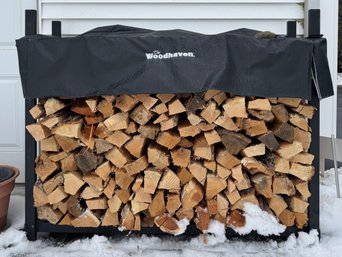 Steel Woodhaven Firewood Rack Full Of Seasoned Firewood