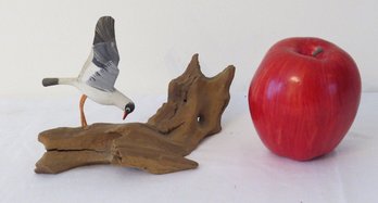 Carved Wooden Seagull On Driftwood Sculpture