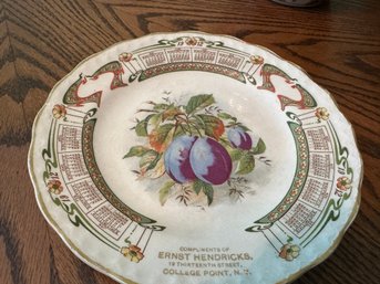 Antique Promotional  Calendar Plate From 1912