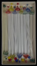 Blown Glass Barware Swizzle Stick Drink Stirrer Set