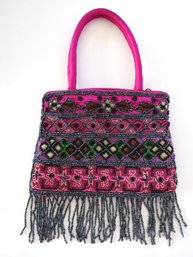 Top Handled Beaded Embroidered Purse With Fringe