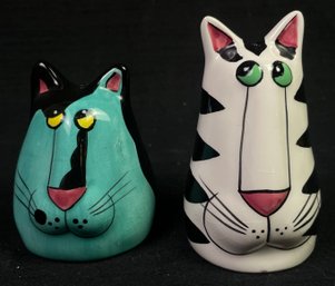 Candace Reiter Catzilla Ceramic Cat Head Salt And Pepper Shakers