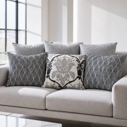 Set Of Five Contemporary Black, Gray & Ivory Designer Accent Pillows