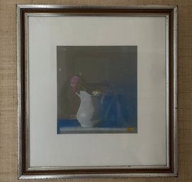 White Vase With Pink Flower Pastel By Jeff Cornell (American, 20th Century) - Custom Framed