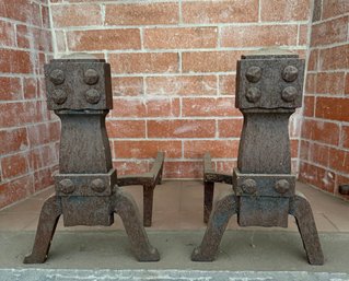 Pair Arts & Craft Style Wrought Iron Andirons