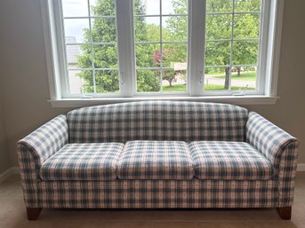 Classic Ethan Allen Plaid Upholstered Three Cushion Sofa