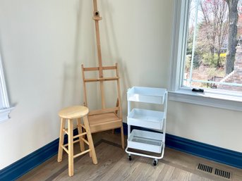 Wood Easel, Stool & Art Supply Caddy