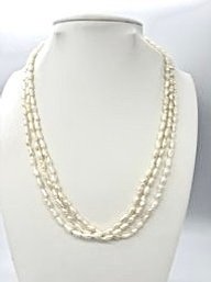 14K Yellow Gold Clasp Triple Strand Freshwater Pearl Necklace
