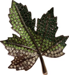 Kenneth Jay Lane (KJL) Green & Clear Rhinestone Maple Leaf Brooch