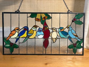 Gathering Birds Stained Glass Hanging Window Panel