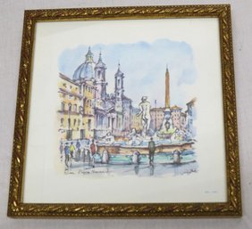 Two Italian Prints Piazza Navona And Fontane De Trevi In Rome