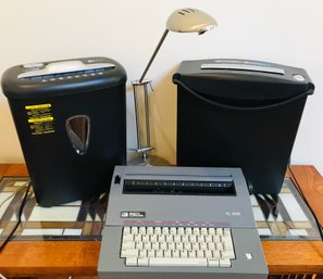 Smith Corona Typewriter, Shredders & Desk Lamp Office Lot